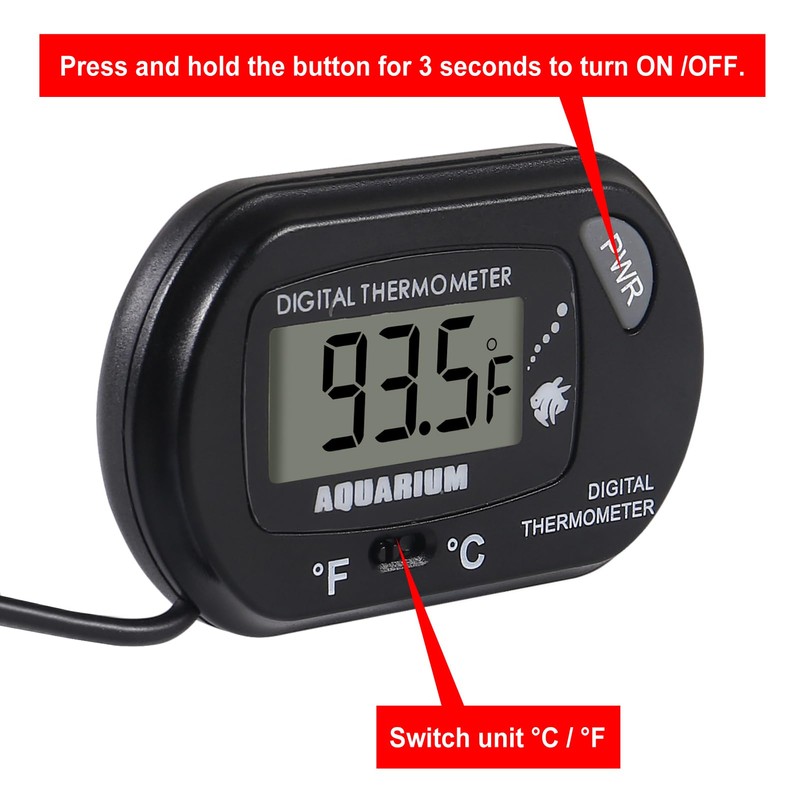 2Pack Digital Aquarium Thermometer with Large LCD Display, Reptile Thermometer