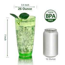 yongzhenlite Set of 6 26-Ounce Large Acrylic Glasses Plastic Tumbler/Drinking Water Cups for Home Party,Hammered Style,BPA Free,Dishwasher Safe(Green)