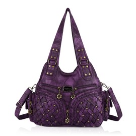 Angel Barcelo Roomy Fashion Hobo Womens Handbags Ladies Purse Satchel Shoulder Bags Tote Washed Leather Bag (Fashion Purple)