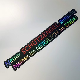 folien-zentrum - Neuer Schutzengel gesucht meiner ist nervlich am Ende 18 x 2.5 cm - Car Sticker Oilslick Black - Funny Sayings - Colour Changing Rainbow Flip Flop - JDM Tuning Sticker Decal Car