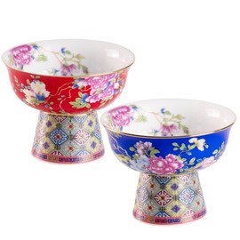 KAMMAK Ceramic Decorative Footed Bowl，Decorative Round Bowl for Snacks, Fruits, Salads, Ice Cream