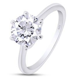 SAVEARTH DIAMONDS Sterling Silver, 8MM G-H-I Color Moissanite Engagement Brilliant Ring for Women With Certificate of Authenticity, Metal, Moissanite