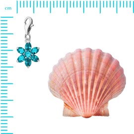 Quiges 925 Sterling Silver Aquamarine Cubic Zirconia March Birthstone Flower Lobster Clasp Charm Clip on Pendant