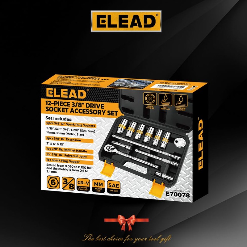 12-Piece 3/8" Drive Spark Plug Socket Set with Ratchet Handle,