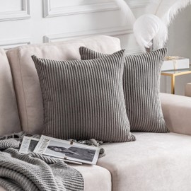 Home Brilliant 20 x 20 Pillow Covers Set of 2 Plush Corduroy Throw Pillow Covers Decorative for Couch Sofa Bed, 20x20 inch, Ash Grey