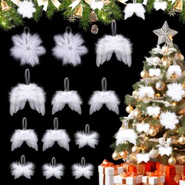 CharmBurst Pack of 12 Angel Wings Christmas White Christmas Tree Decoration Feather Wings Decoration Tree Decoration White for Christmas Decoration Tree, Christmas Party DIY Christmas Decoration