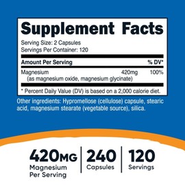 Nutricost Magnesium+ Extra Strength 420mg, 240 Capsules - 120 Servings. Magnesium Oxide and Glycinate - Non-GMO, Gluten Free, Vegan Friendly