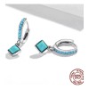 Finos Aretes Plata S925 Huggies Minimalista Piedra Turquesa