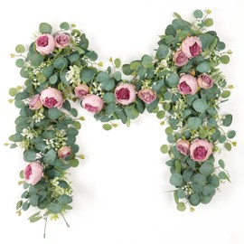 SOMYTING SOMYTING 2Pcs 13.1FT Artificial Eucalyptus Flower Garland with Fake Rose Flower Vine Seeded Eucalyptus Leaves Greenery Garland for Wedding Table Backdrop Party Centerpiece Room Decor (Vintage Pink)