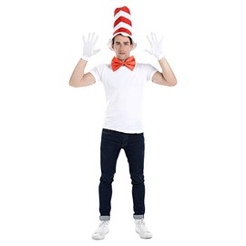 Zac's Alter Ego Adult Cat in the Hat Fancy Dress Set Hat + Bow Tie + Gloves World Book Week