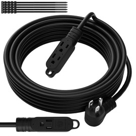 3 Prong Power Extension Cord with Multiple Outlets 25 FT, 16/3 Gauge Multi 3 Outlet Wire, 90 Degree Angled Male Plug, 16 AWG Grounded Wire (13A 125V 1625W), ETL Listed, Black Cable with 25 Cable Ties