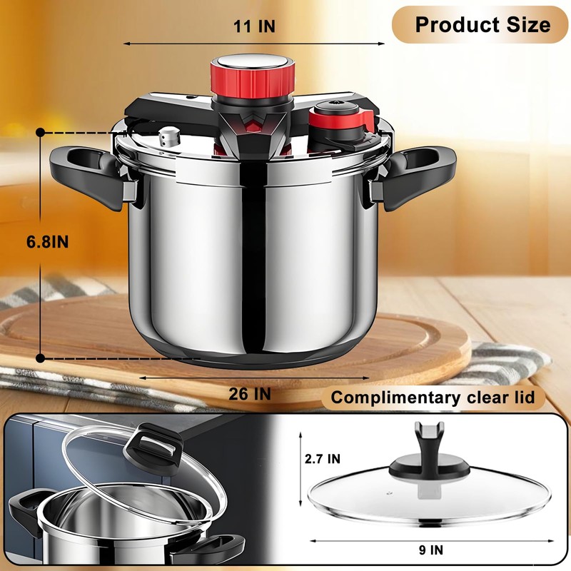 KILOGORGE Pressure Cooker 10 QT,Pressure Canner,304 Stainless Steel Pressure Cooker,One-Hand