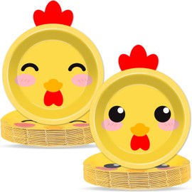 50 PCS Chicken Birthday Decorations Chicken Theme Paper Plates Farm Animals Plates Yellow Disposable Dessert Plates Chicken Party Dinnerware Plates for Barnyard Birthday Reveal Shower Party Supplies