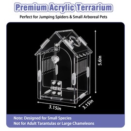 Jumping Spider Enclosure Kit Acrylic Terrarium for Tarantulas, Reptiles & Praying Mantis | Magnetic Feeding Port & Secure Latch | Arboreal Enclosure with Ventilation & Front Door