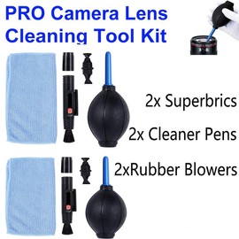 PRO Camera Lens Cleaning Tool Kit, with Cleaning Pen, Dust Rubber Blower, Superbric, for Sensor Lens Screen Camera PC Laptop Mobile Phone Keyboard - Color: 2 set, Black