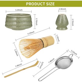 5-Piece Matcha Set Including Bowl, Chasen, Chasen Holder, Strainer & Bamboo Spoon, Professional Accessories for Beginners, Premium Matcha Accessories
