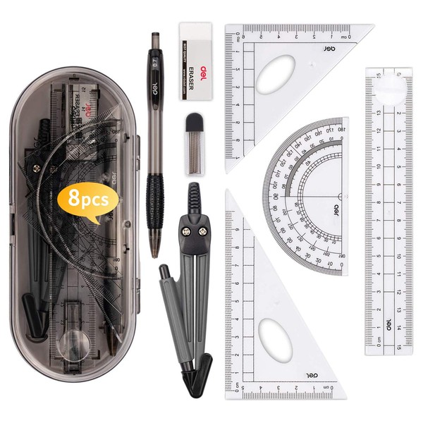 8 Pcs Maths Set - Geometry Compass Sets Exam Stationery