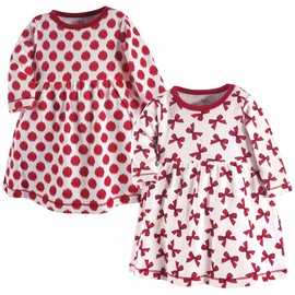 Touched by Nature Girls, Toddler, Baby and Womens Organic Cotton Short-Sleeve and Long-Sleeve Dresses, Bows Long Sleeve, 3-6 Months