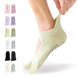 [number-kp] Set of 2, Pilates Socks, Yoga Socks, 5 Toes, Anti-Slip, Women's, Fitness, Gym, Sweat Absorbent, Quick Drying, LAVENDER x WHITE, Free size