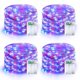 YEGUO 4 Pack Red White and Blue Fairy Lights Battery Operated - 16ft 50 LED 4th of July Twinkle Lights for Independence Day Patio Yard Tree Decorations