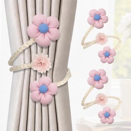 Flower Curtain Tiebacks 2 Pack, Boho Curtain Holdbacks with Adjustable Wire - Elegant DIY Window Drape Ties for Living Room, Bedroom, Farmhouse Decor