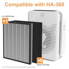 FURGO HA-360 Air Purifier Filter Replacement Set - 1 True HEPA Filter & 6 Activated Carbon Pre-Filters - Captures 99.5% of Pet Hair, Odors, Pollen, and Allergens - Compatible HA-360