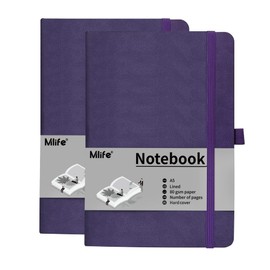 Mlife 2 Pack A5 Journal Notebook, 192 Pages, Hardcover with Elastic Closure Band and Folding Pocket, 2 Pack (Purple)