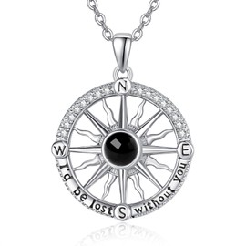 Zhi Kexin Compass Necklace for Women 925 Sterling Sliver Black Onyx Necklace I'd Be Lost Without You Compass Pendant Black Onyx Jewelry Birthday Gifts for Women Her