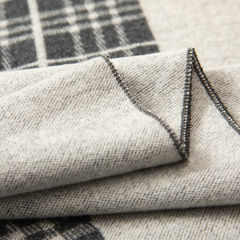 Lindoro Pure Wool Checked Scarf (White/Black Stripe)