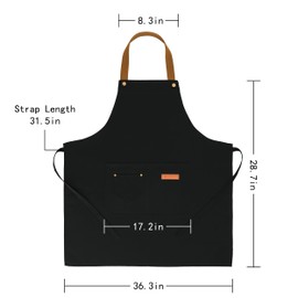 Lengnuantazhi Chef Apron, Waterproof Apron, Adjustable Apron with 2 Pockets for Men Women, Apron for Cooking Baking Restaurant（Black