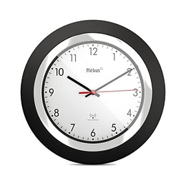 Mebus Radio-Controlled Wall Clock/Classic Model/Black Frame/White Dial / 24 cm Diameter/Round/Model: 19451 / Colour: Black/White