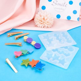 2Pcs Silicone Hair Clip Mold with 20Pcs Hair Barrette Heart Star Round Shape Hair Clip Resin Mold Hair Clip UV Resin Casting Mold for DIY Epoxy Resin Hair Clip