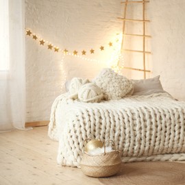 Adyrescia Chunky Knit Blanket Throw | 100% Hand Knit with Jumbo Chenille Yarn (60"x80", Cream White)