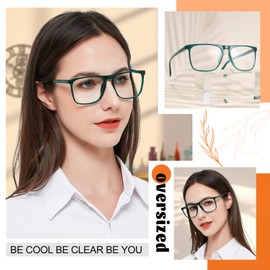 MARE AZZURO Oversized Reading Glasses 5.0 Women Lightweight Large Square Readers 100 125 150 175 200 225 250 275 300 350 400 500 600 (Green, 5.00)