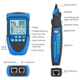 YGiTK Network Cable Tester, PoE Cable Tester for CAT5, CAT5e, CAT 6, CAT 7 CAT 8, RJ45, Multifunction Power Over Ethernet Tester, Cable Voltage Tester Line Location Finder Cable Tracer, Wire Tracker