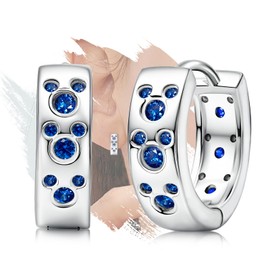 Sterling Silver Mouse Cartilage Earrings for Women Fashion Huggie Hoop Charms Earrings with Sapphire CZ White Gold Plated Hypoallergenic Jewelry Birthday Gift for Women