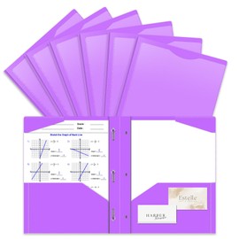 Briartw Heavy Duty Plastic Pocket Folder with Prongs for Letter Size Paper - 6 Pack Light Purple File Folder with Clear Front Pocket - 2 Pockets and 3 Prongs,As Well As 2 Card Slots - Pocket Folders