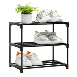 OLYREO Stackable Small Shoe Rack for Closet 3 Tier, Sturdy Shoe Rack Organizer for Front Door Entrance and Entryway, Free Standing Metal Shoe Shelf Storage for Closet Bedroom Garage White