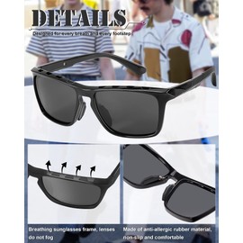 LVIOE Men's Sports Sunglasses Polarised Lens UV400 Protection CAT 3 CE, black