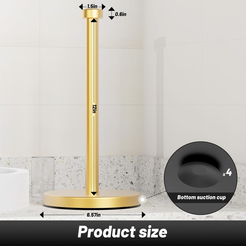 VEHHE Gold Kitchen Roll Holder, Free Standing Paper Towel Holder