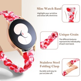 BAIHUIAM Resin Bands Compatible with Galaxy Watch 7/6/5/4/FE Band 40mm 44mm Women, Slim 20mm Band for Galaxy Watch 6/4 Classic 43mm 47mm 42mm 46mm, Red