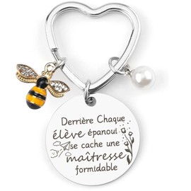 QTZXZX Teachers end of year gifts, gift teacher, keychain keyrings teacher, gift teachers Behind Every fulfilling student hides a terrific mistress, silver, L