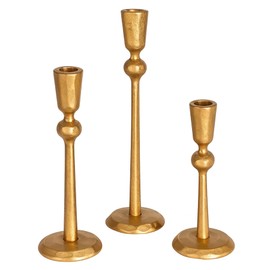 TIED RIBBONS Candlestick Holders | Iron, Set of 3 | Candle Stick Holders | Gold Taper Candle Holders for Modern Decorative Centerpiece, Ganesh Chaturthi, Diwali Decor, Fits 3/4 inch Thick Candles
