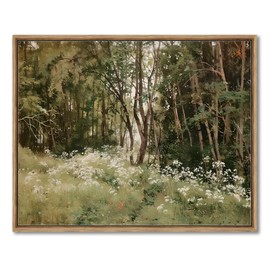 AIMAILON Vintage Framed Canvas Wall Art Decor Classical Spring Botanical Aesthetic Artwork Countryside Outskirt White Wildflower Landscape Picture for Office Living Room 8x10