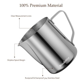 Milk Frothing Pitcher, 12oz Espresso Steaming Pitchers Stainless Steel Cappuccino Coffee Machine Accessories Barista Tools Steamer Froth Pitchers Milk Jug Cup with Decorating Pen Latte Art (SC0001)
