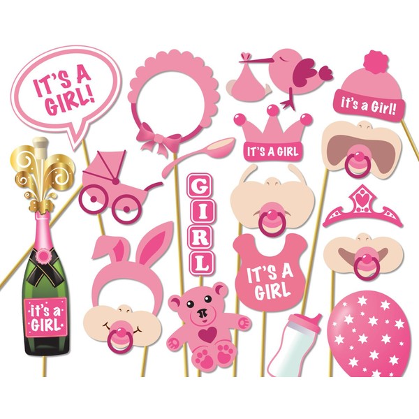 CCINEE 18 Pieces Kits Party Photo Booth Props,Baby Shower Girl Photo Props