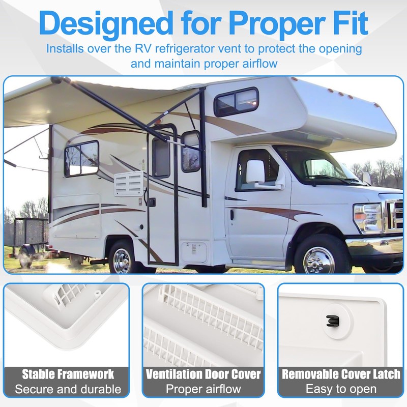 RV Refrigerator Lower/Upper Mount Vent Cover with Screen, 23-1/8" W