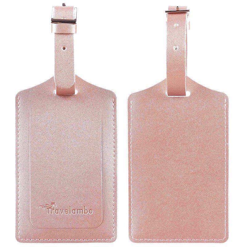4 Pack Leather Luggage Travel Bag Tags by Travelambo (Rose