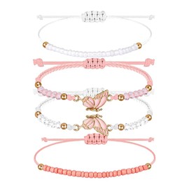 GROVBLE Pack of 4 Friendship Bracelets, Friendship Bracelet, Butterfly, BFF Bracelets for 2, Adjustable Strand, Bracelet for Good Friends, Stainless Steel