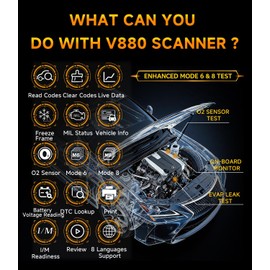 OBD2 Scanner,V880 Car Scanner Diagnostic Tool: Car Check Engine Code Reader with Reset,Live Data & Freeze Frame,Mode 6, Mode 8, OBDII Scan Tool for All OBD II Protocol Vehicles Since 1996